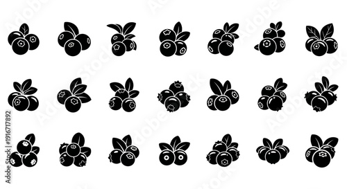 Blackberry icons set in various arrangements on white background for design and decoration