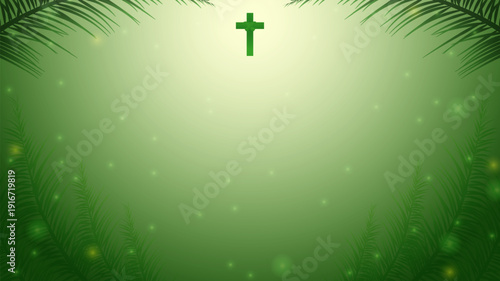 Holy Palm Sunday Background with Sunlit Green Palm Branches