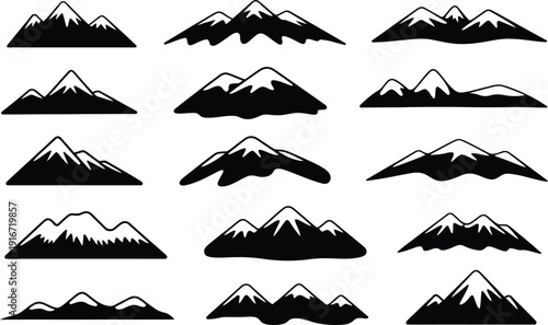 Set of silhouettes of mountains. collection of mountain peaks in a flat style