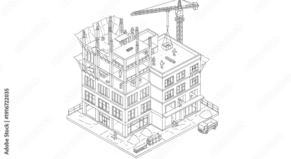 Fototapeta premium Multi Story Building Under Construction Blueprint.