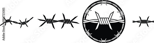 Barbed wire border and prison fence icons set vector illustration collection