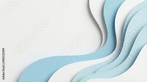 White and blue abstract paper waves background. Minimalist layered business texture with copy space for corporate presentation or banner.