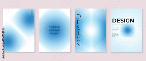 Soft blue blur abstract shapes vector wall art set with minimal gradient background. Clean contemporary poster collection for bedroom, office and gallery decor.