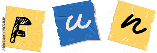 Fun word hand drawn in vibrant 90s colors