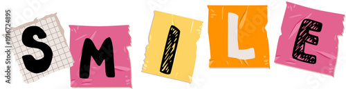 Smile word lettering on bright colorful paper