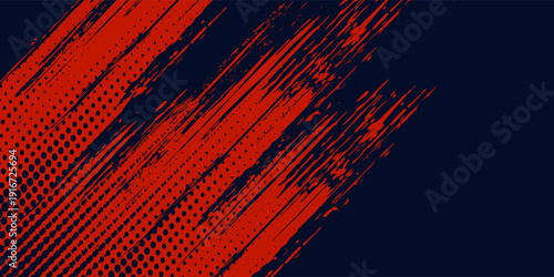 Red halftone dots blue color pattern gradient grunge texture background. Dot pop art comic sport style grunge vector