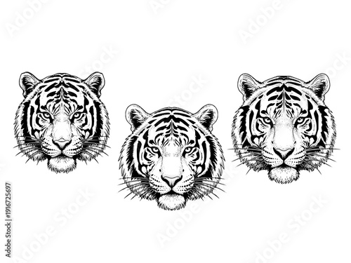 Tiger face symmetrical engraving illustration power tattoo design