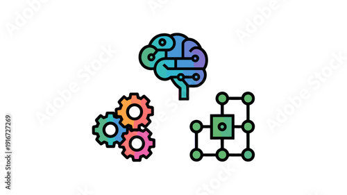 Image representing the intersection of brain, gears, and a network, symbolizing intelligence, technology, and interconnectedness.