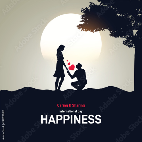 international day of happiness 2026. international day of happiness concept poster, postcard, banner, social media post, background, backdrop, greetings card vector design etc. Caring and Sharing