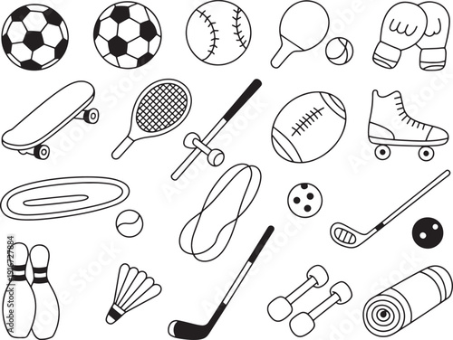Hand-drawn sports doodle pack
