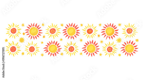 Sunshine background vector banner. Fun and bright nature sun seamless repeat pattern design border. vector icon
