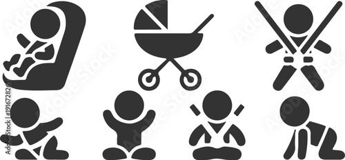 baby carriage seat black icon set vector silhouette illustration design 