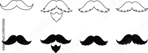 Mustache and beard silhouette icons set with facial hair vector illustration collection