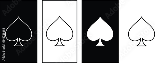 Playing card ace of spades symbol icon set black and white vector illustration