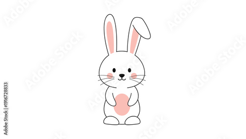 Simple and sweet illustration of a cute white bunny with pink ears and a pink belly standing upright against a white background.