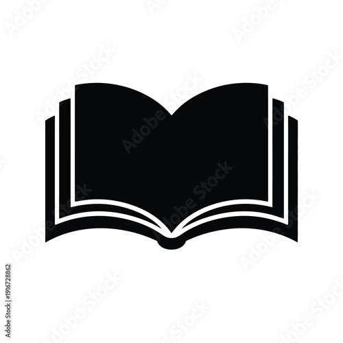 An open book icon with a black cover and white pages isolated on white background, Vector, illustration