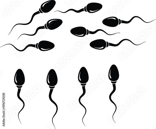 Sperm cell silhouette icons set with swimming spermatozoa fertility vector illustration collection