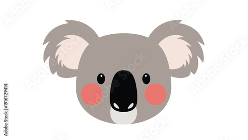 Simple and adorable illustration of a grey koala face with large fluffy ears and bright pink cheeks on a white background.