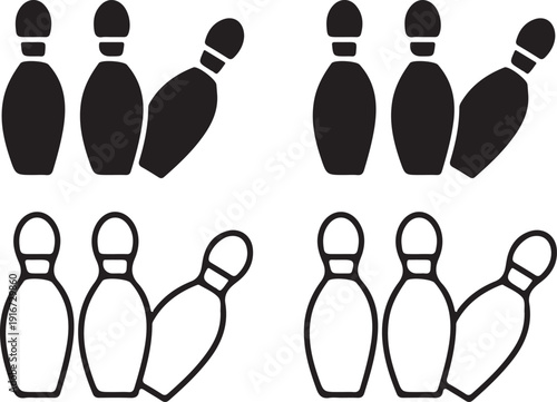 bowling sport game black black outline icon set vector illustration design collection art