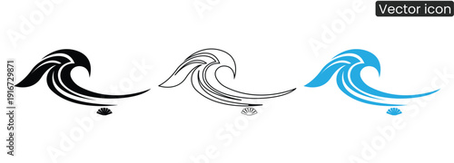 Modern wave icon set in three colors for versatile design use