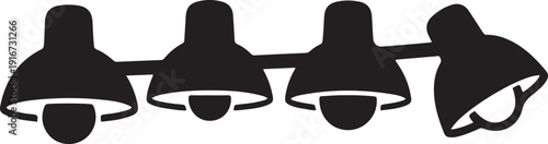 Black silhouette of four connected bell shaped lamps in a row light white