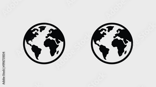 Two black and white globe icons side by side representing global connectivity isolated on white background, Vector, illustration