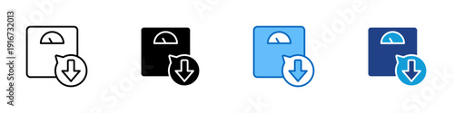 Weight Loss Multiple Style Icon Design Vector - Scale with downward arrow representing weight loss, body reduction, and fitness progress tracking