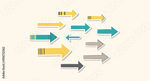 Colorful arrows point in various directions on a beige background
