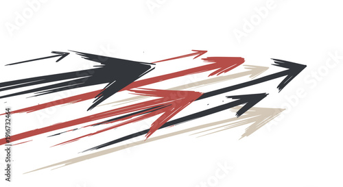 Colorful arrows move quickly in different directions on white background 