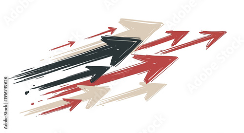 Arrows move fast in different directions with dynamic brush strokes 