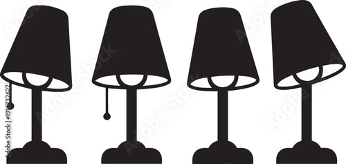 Four black silhouette table lamps with different shade angles and pull chains lamp silhouette lighting