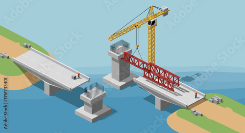 Crane Lifting Bridge Section into Place.