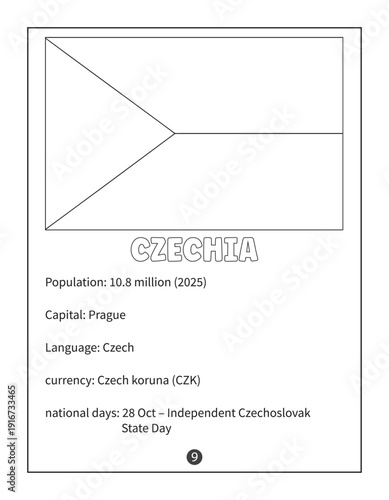 Czechia Flag Coloring Page with Country Facts for Kids