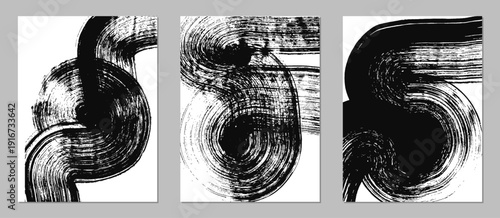 Set of artistic creative universal hand drawn textures. Design for poster, card, cover, placard, brochure, flyer. Black and white.