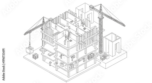 Isometric View of Building Under Construction.
