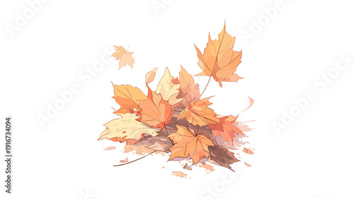 Pile of dry autumn maple leaves isolated on white background