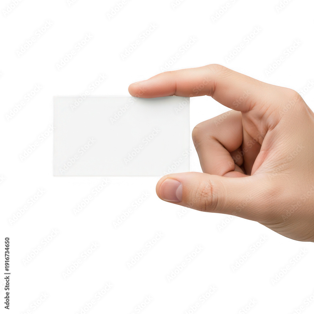 Obraz premium A hand holding a blank white card isolated on transparent background