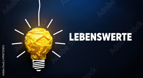 Creative lightbulb concept illustration on dark blue background suggesting innovative life values and goals