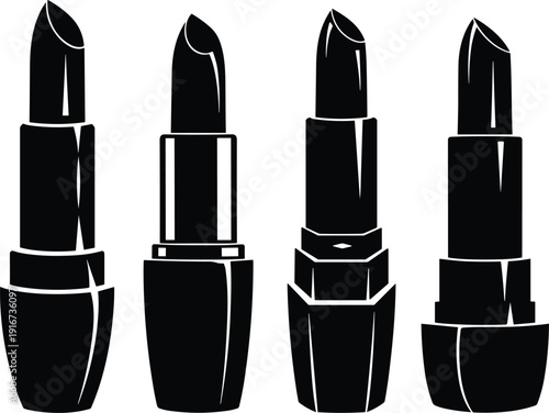 Four black lipsticks in various orientations on white background