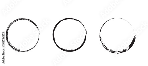 Hand Drawn Brush Stroke Circles Seamless Pattern | Black Ink Rings Abstract Texture Tile | Minimalist Grunge Zen Ensō Style Background Vector Illustration 