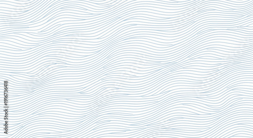 Wavy blue lines create an abstract pattern on a white background, resembling gentle waves. The design conveys a sense of calm and fluidity.
