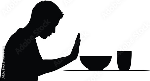 Muslim man praying before iftar meal silhouette ramadan fasting dua gratitude worship islamic religious illustration