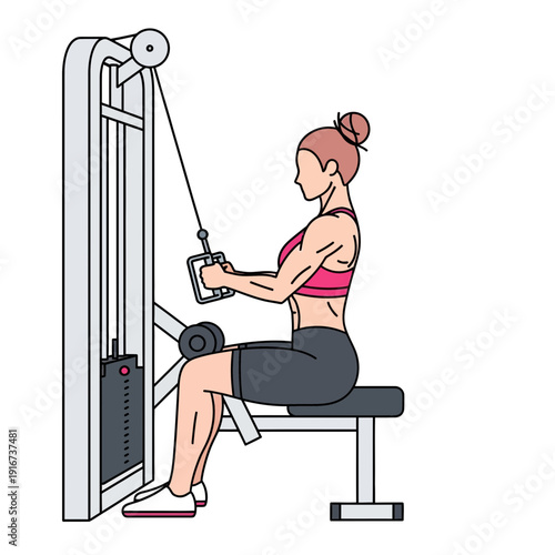 Woman Seated Row Exercise on Cable Machine