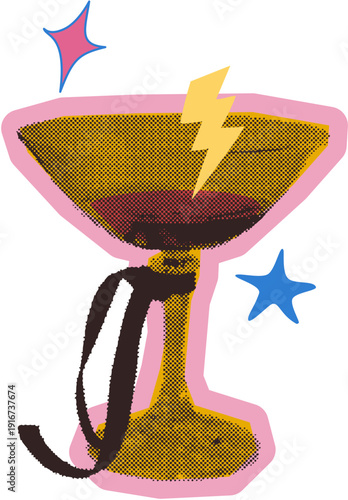 Fancy cocktail glass with bow and stars halftone