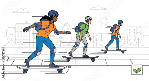 Young Riders Skateboarding in Urban Park