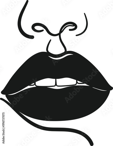 Sensual lips with curly mustache and nose lines