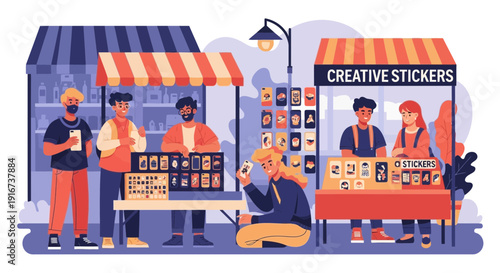 Street Market Vendors and Sticker Stall