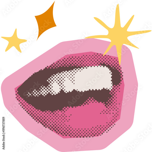 Open mouth with lips and stars halftone art