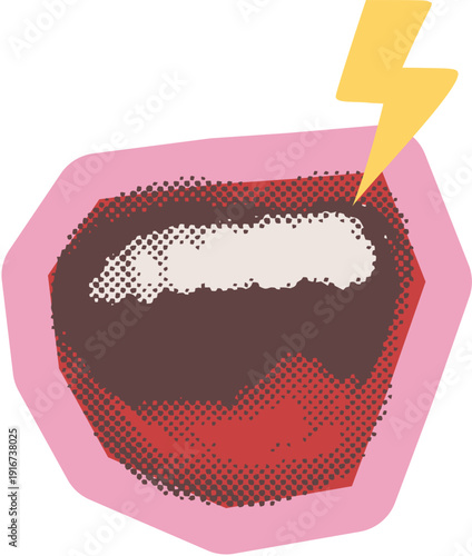 Loud screaming mouth with lightning bolt halftone