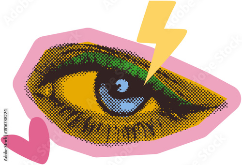 Mystical eye with lightning bolt 90s retro style